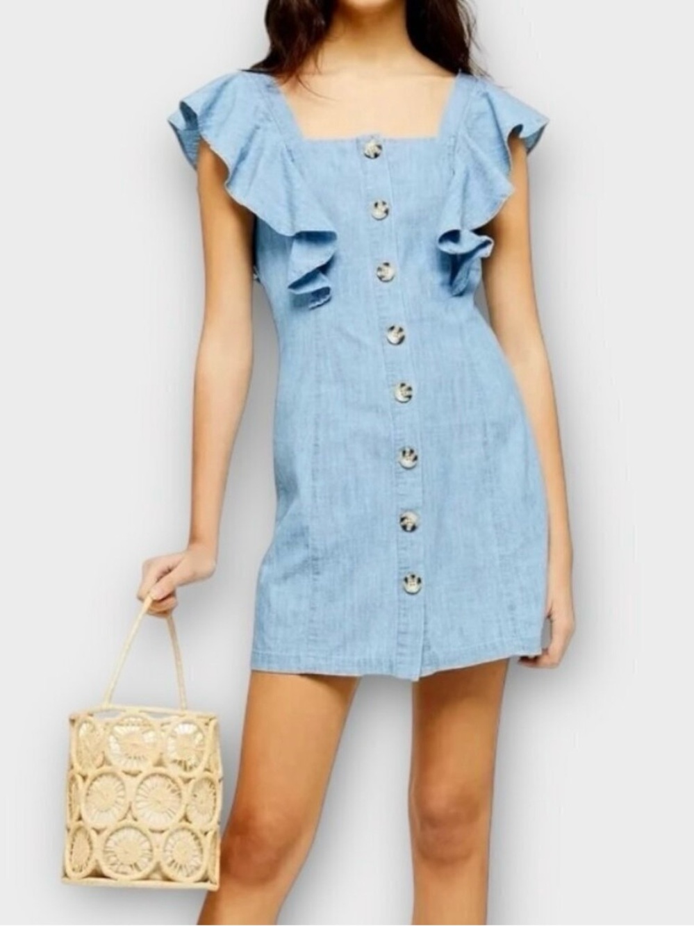 Topshop Button-Front Ruffle Dress - Picture 2 of 15